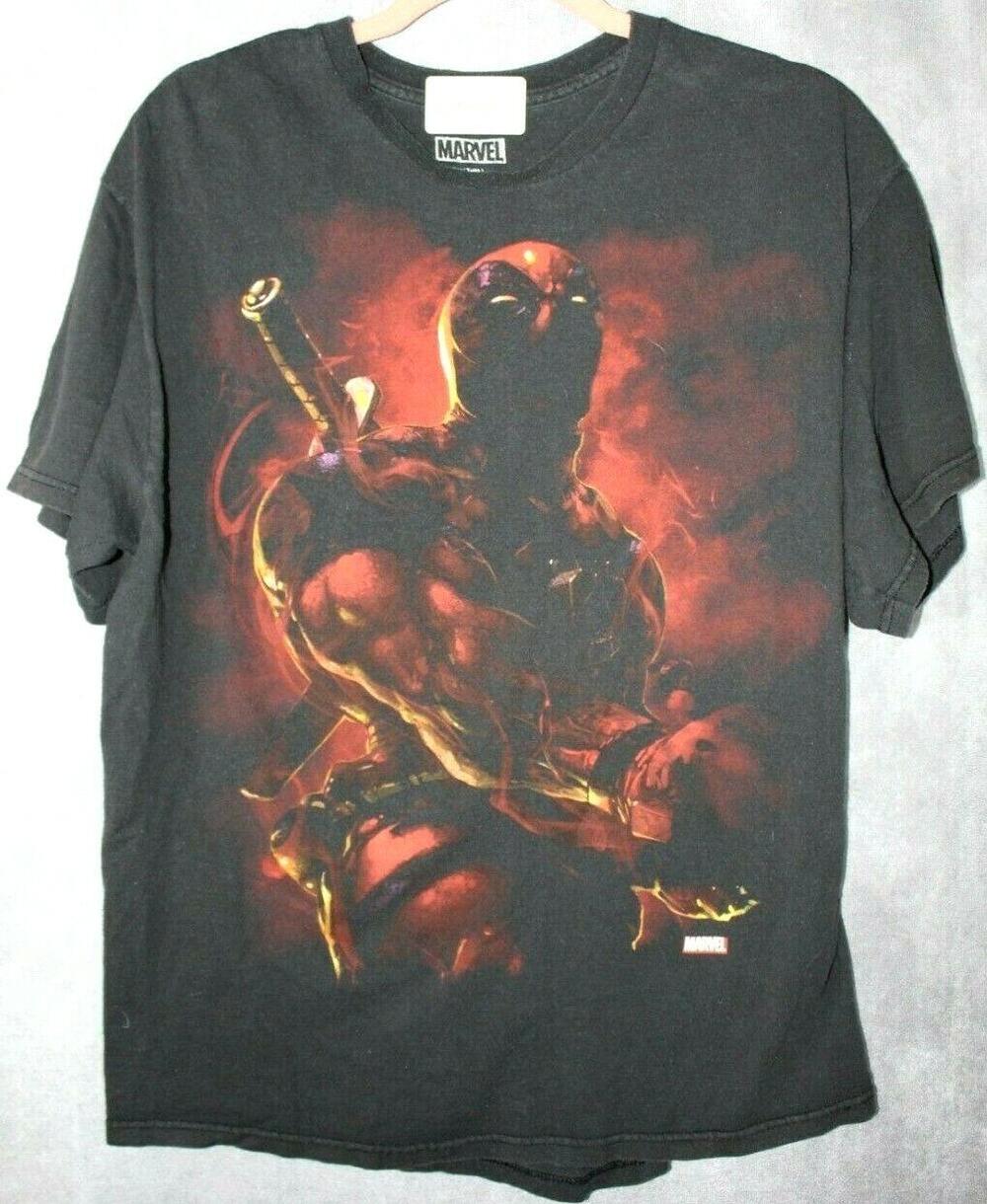 Marvel Deadpool Shirt Mens L Black Short Sleeve Graphic Crew Neck Cotton
